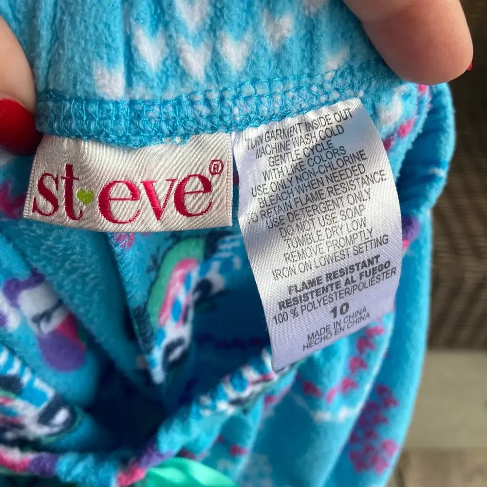 St. Eve Girls Lounge Pants Size 10 Snowflakes Owls Blue Pink Pajama‎ Fleece